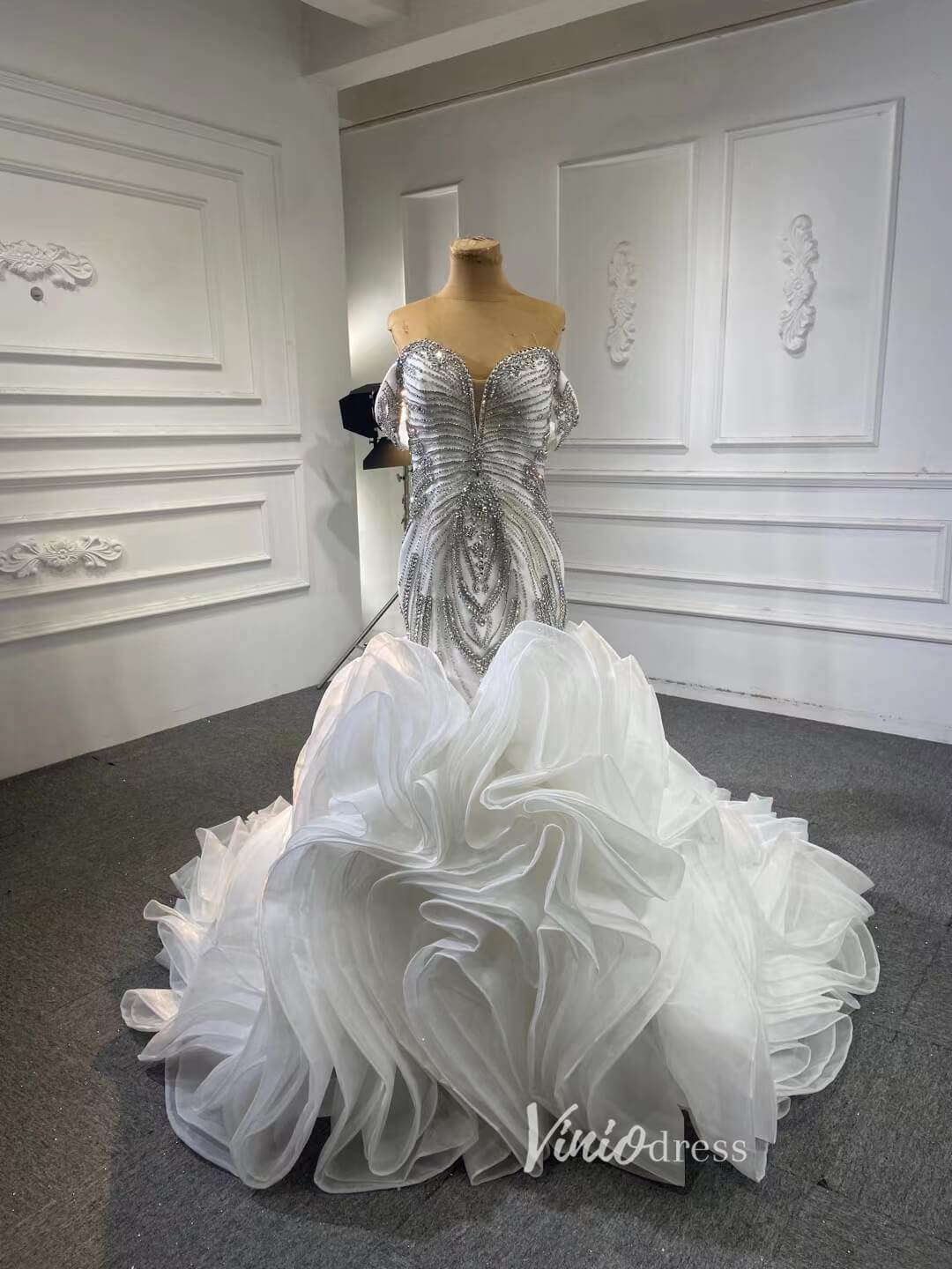 Convertible Mermaid Ruffle Wedding Gown 67354 Detachable Skirt – Viniodress