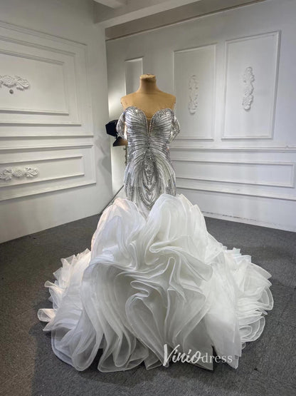 Convertible Mermaid Ruffle Wedding Gown 67354 Detachable Skirt-wedding dresses 2025 -Viniodress-Ivory-Custom Size-