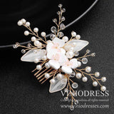 Crystal Pearl Spray Bridal Comb with Flowers AC1041-Headpieces-Viniodress-Gold-Viniodress