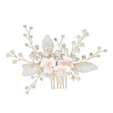 Crystal Pearl Spray Bridal Comb with Flowers AC1041-Headpieces-Viniodress-Gold-Viniodress