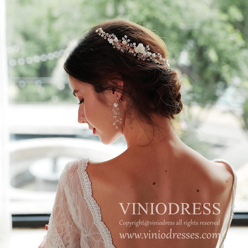 Crystal Pearl Spray Headband Earrings Set AC1077-Headpieces-Viniodress-Headband&Earrings-Viniodress