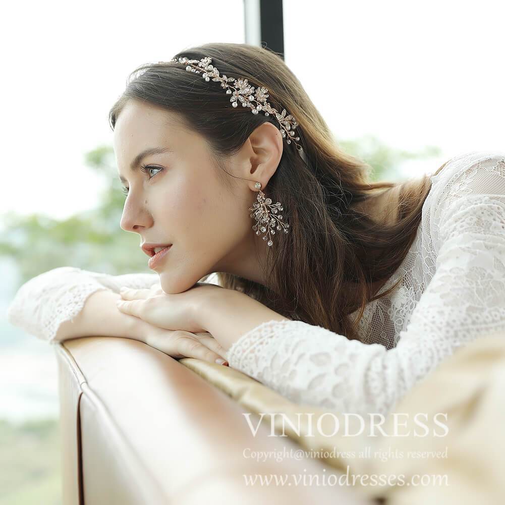 Crystal Spray Earrings AC1079-Bridal Jewelry-Viniodress-Gold-Viniodress