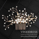 Crystal Spray Gold Comb AC1043-Headpieces-Viniodress-Gold-Viniodress