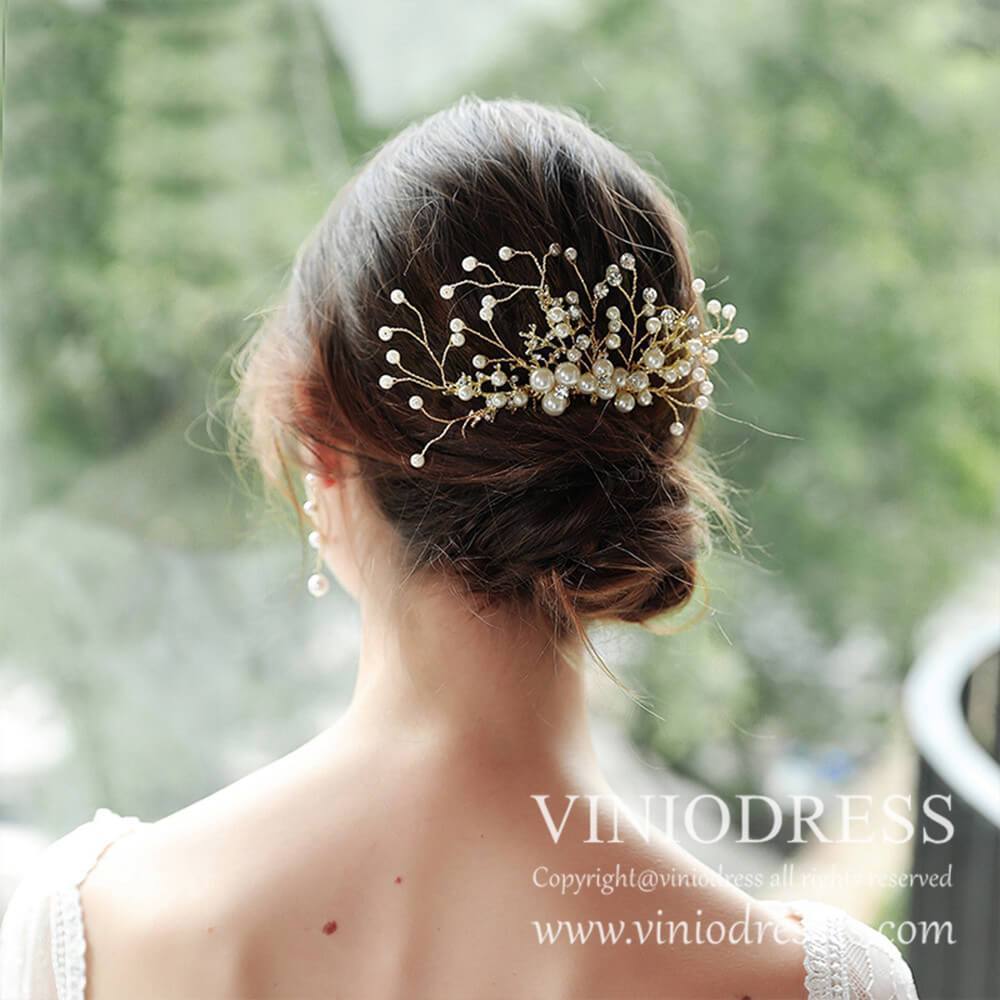 Crystal Spray Gold Comb AC1043-Headpieces-Viniodress-Gold-Viniodress