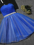 <transcy>Lindos vestidos de fiesta sin tirantes en azul real con fajín SD1001</transcy>