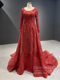 Dark Red Floral Sheath Prom Dresses with Overskirt FD1089