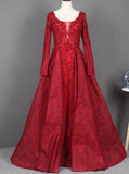 Dark Red Lace Prom Dresses Long Sleeve Formal Dress FD2500