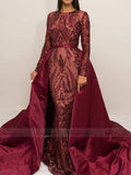 Detachable Burgundy Sequin Prom Dresses with Long Sleeves FD1633