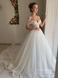 Dotted Tulle Lace Wedding Dresses Cathedral Train Off Shoulder Bridal Dress VW1561