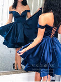 Double Layered Navy Blue Satin Homecoming Dresses with Pockets SD1276