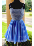 Double Strap Periwinkle Homecoming Dresses Beaded Bodice SD1270