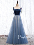 Dusty Blue Simple Formal Dresses with Straps FD1486
