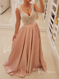 Dusty Rose Long Prom Dresses Beading Formal Dress FD1380