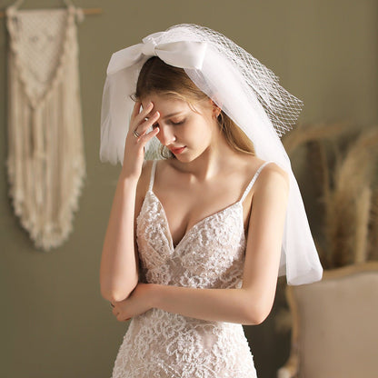 Elbow Length Mesh Veil with Bow-Accessories 2025 -Viniodress-Ivory-