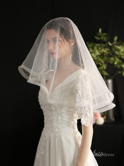 Elbow Length Tulle Bridal Blusher Veils AC1294-Bridal Veil 2025 -Viniodress-Ivory-