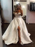 Elegant A-line Satin Strapless Wedding Dresses with Side Slit VW1556