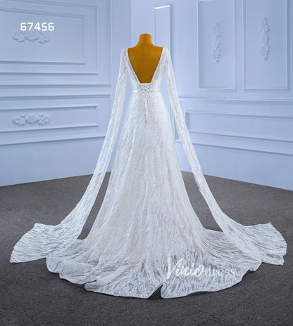 Extra Long Cape Sleeve Wedding Dresses A-line 67456-wedding dresses 2025 -Viniodress-Ivory-Custom Size-