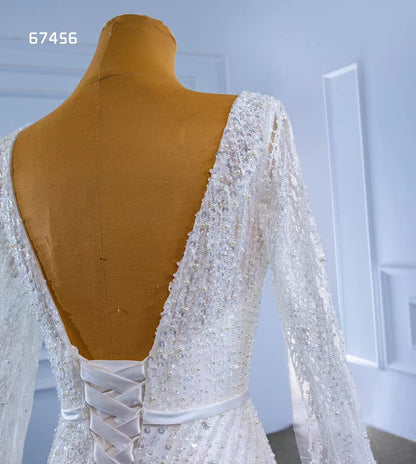 Extra Long Cape Sleeve Wedding Dresses A-line 67456-wedding dresses 2025 -Viniodress-Ivory-Custom Size-