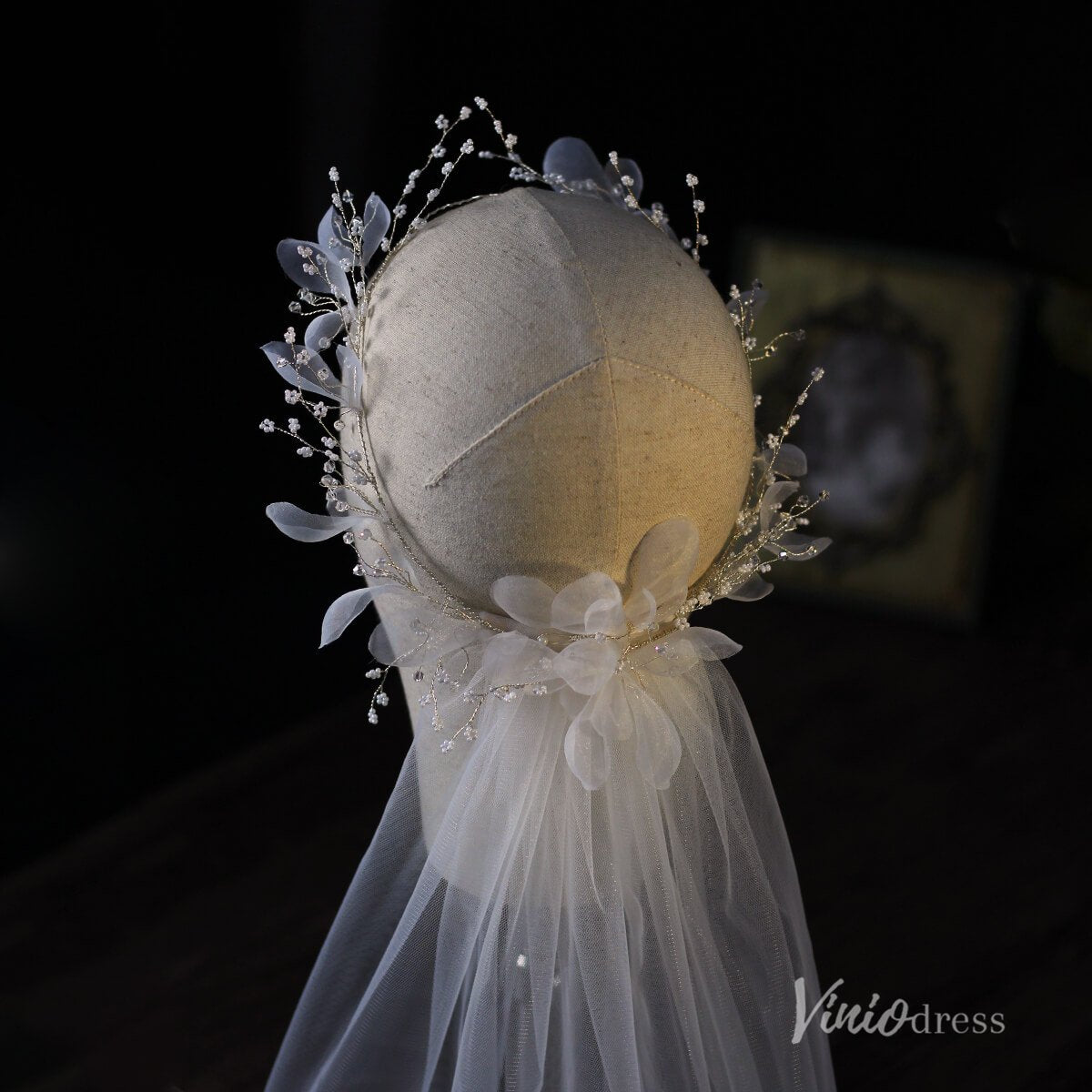 Floral Bridal Headband Veil Viniodress AC1316-Veils-Viniodress-Ivory-Viniodress