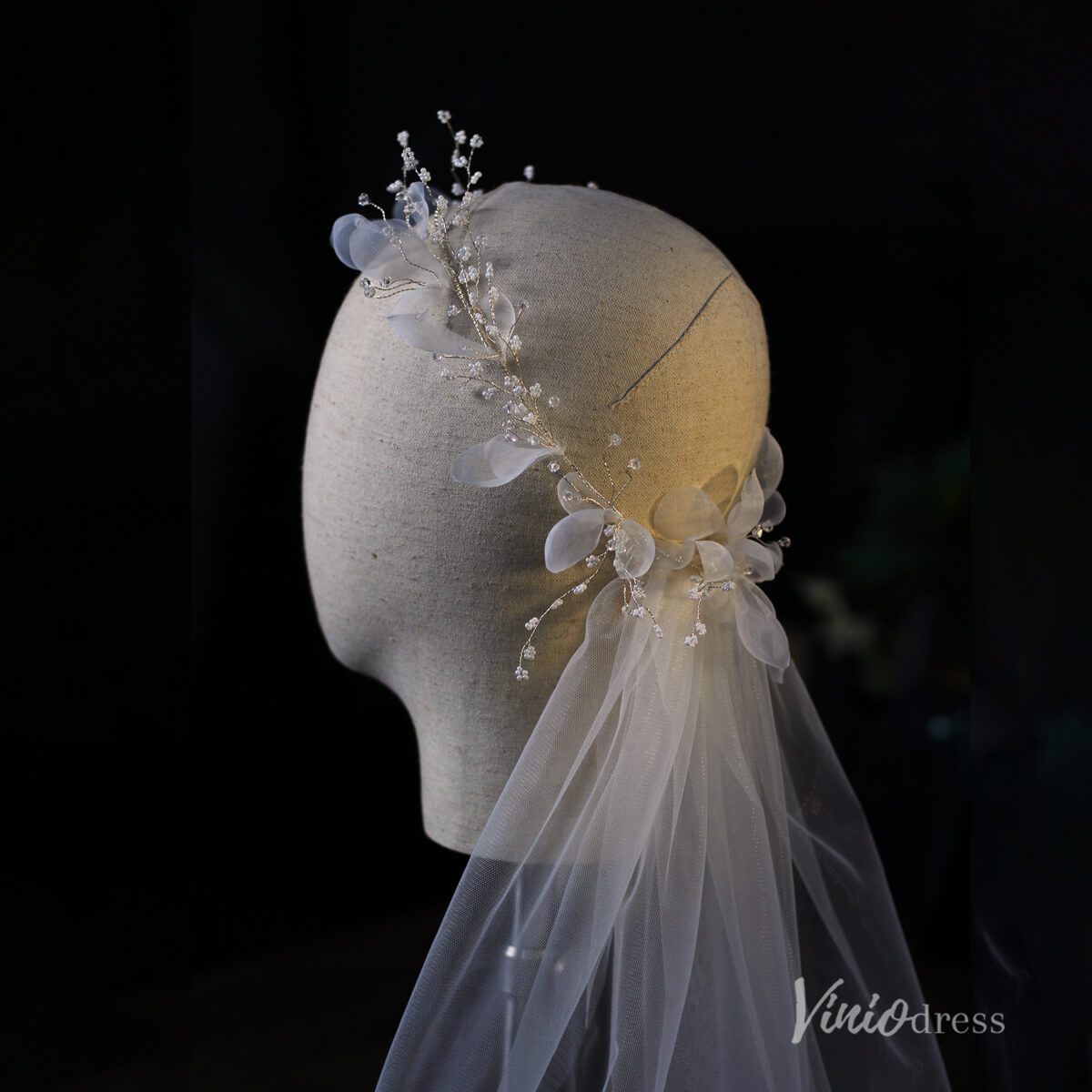 Floral Bridal Headband Veil Viniodress AC1316-Veils-Viniodress-Ivory-Viniodress