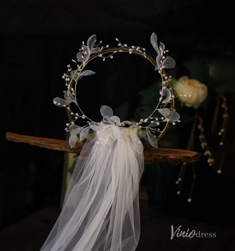 Floral Bridal Headband Veil Viniodress AC1316-Veils-Viniodress-Ivory-Viniodress