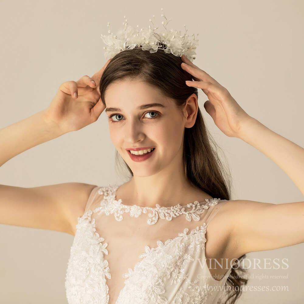 Floral Garden Wedding Circle Crown for Brides AC1233-Headpieces-Viniodress-Ivory-Viniodress