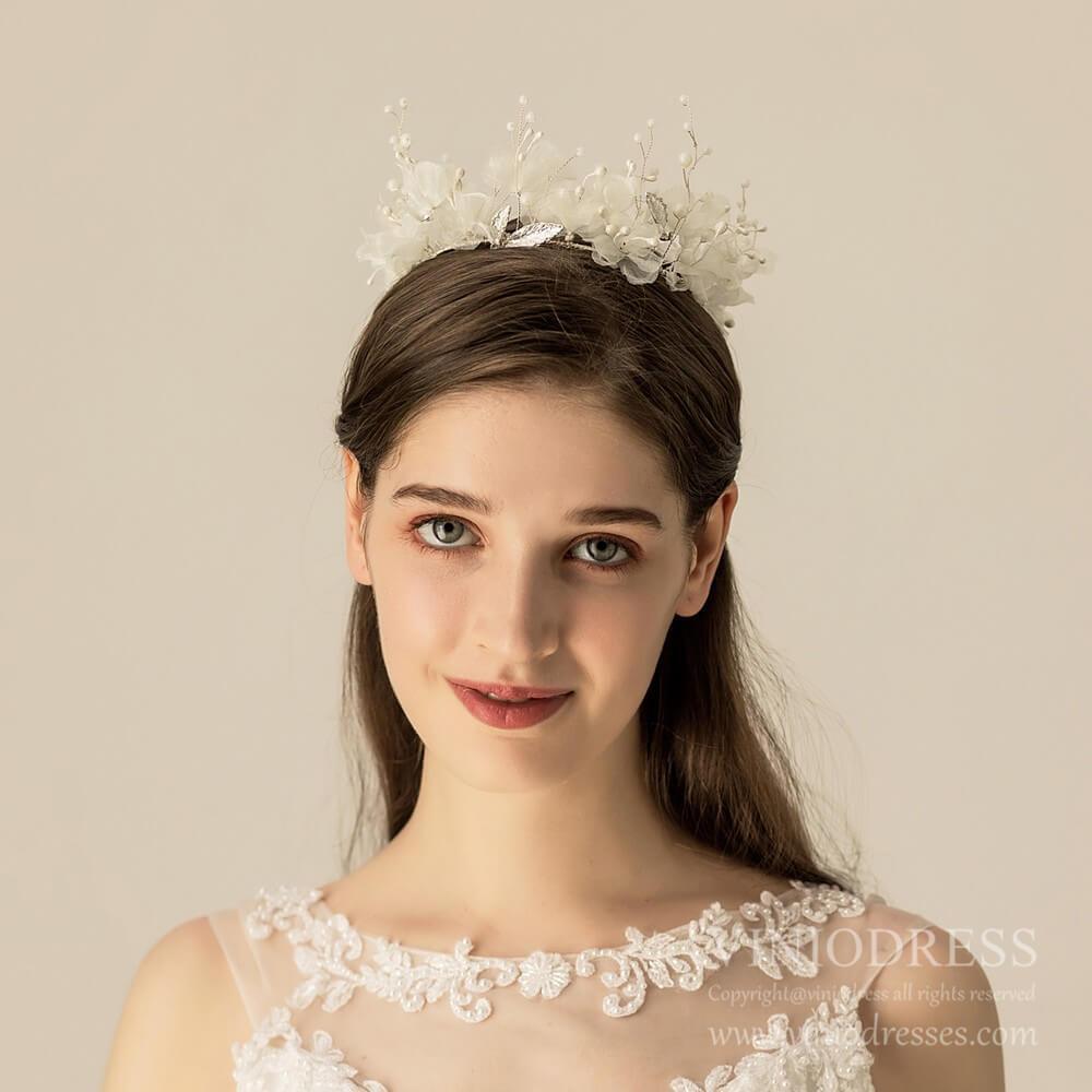 Floral Garden Wedding Circle Crown for Brides AC1233-Headpieces-Viniodress-Ivory-Viniodress