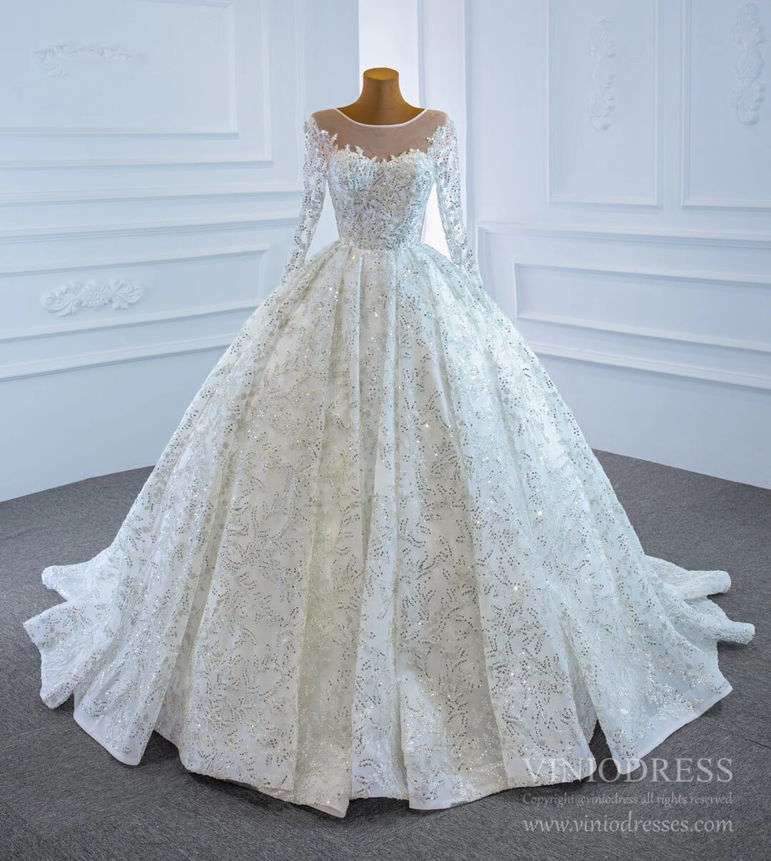 Fully Beaded Arabic Wedding Dresses Long Sleeve Bridal Gown VW1795-wedding dresses 2025 -Viniodress-As Picture-Custom Size-