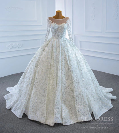 Fully Beaded Arabic Wedding Dresses Long Sleeve Bridal Gown VW1795-wedding dresses 2025 -Viniodress-As Picture-Custom Size-