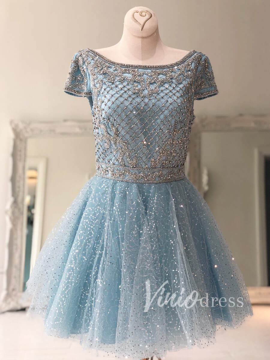 Glittering Beaded Homecoming Dresses Light Blue SD1124-homecoming dresses-Viniodress-Light Blue-Custom Size-Viniodress