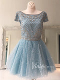 Glittering Beaded Homecoming Dresses Light Blue SD1124