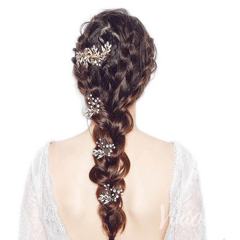 Gold Bridal Comb & Hairpins with Crystals and Metal Leaves ACC1160-Headpieces-Viniodress-Comb&Hairpins-Viniodress
