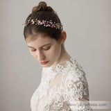 Gold Crystal Sprig Petals Headband with Gold Leaves Viniodress ACC1097