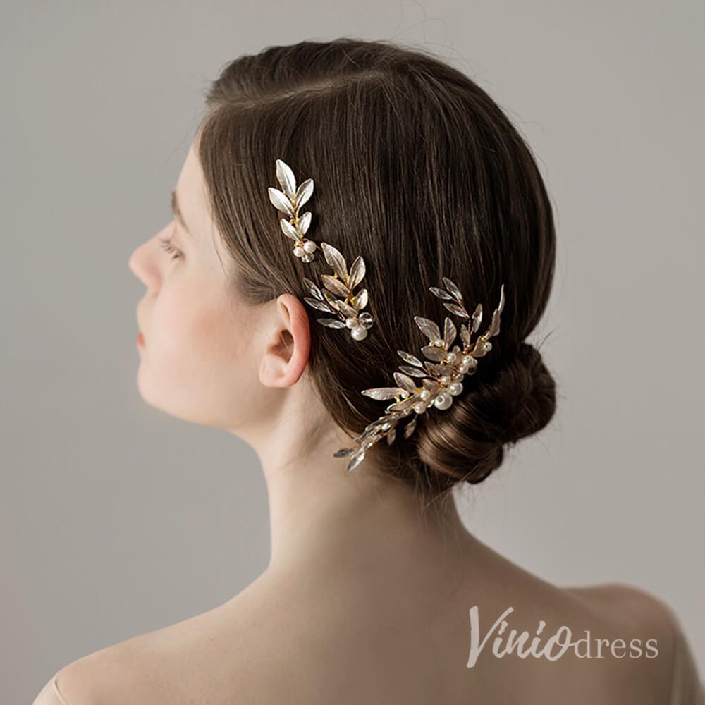 Gold Crystals Pearls Hairpins and Combs Viniodress ACC1134-Headpieces-Viniodress-Comb&Hairpins-Viniodress