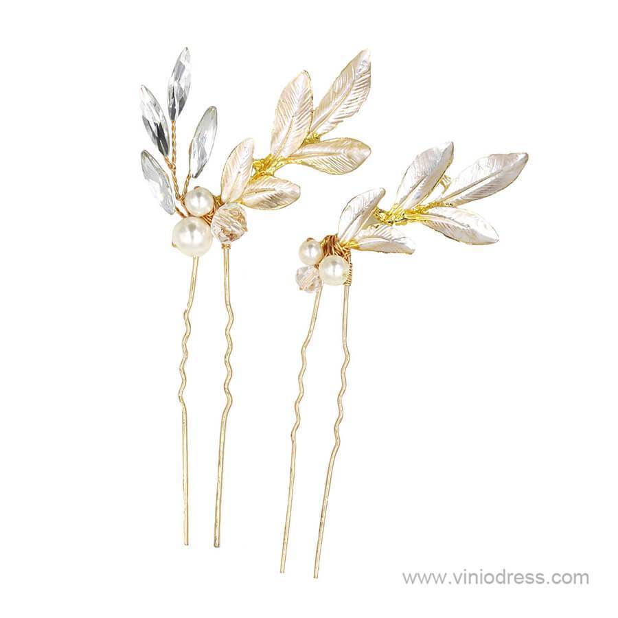 Gold Crystals Pearls Hairpins and Combs Viniodress ACC1134-Headpieces-Viniodress-Hairpins-Viniodress