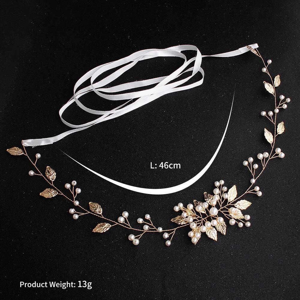 Gold Leaf Headband and Sash for Bride AC1070-Headpieces-Viniodress-Sash-Viniodress