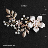 Gold Leaf and Flower Blossom Bridal Hair Clip with Pearls AC1056-Headpieces-Viniodress-Gold-Viniodress