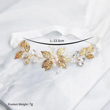 Gold Metal Leaf Wedding Garter with Pearls and Crystals AC1035-Bridal Jewelry-Viniodress-Gold-Viniodress