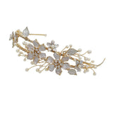 Gold Ornate Headband with Leaf and Pearl AC1116-Headpieces-Viniodress-Headband-Viniodress