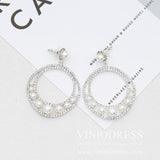 Gold Pearls Hoop Earrings Viniodress AC1071-Bridal Jewelry-Viniodress-Silver-Viniodress