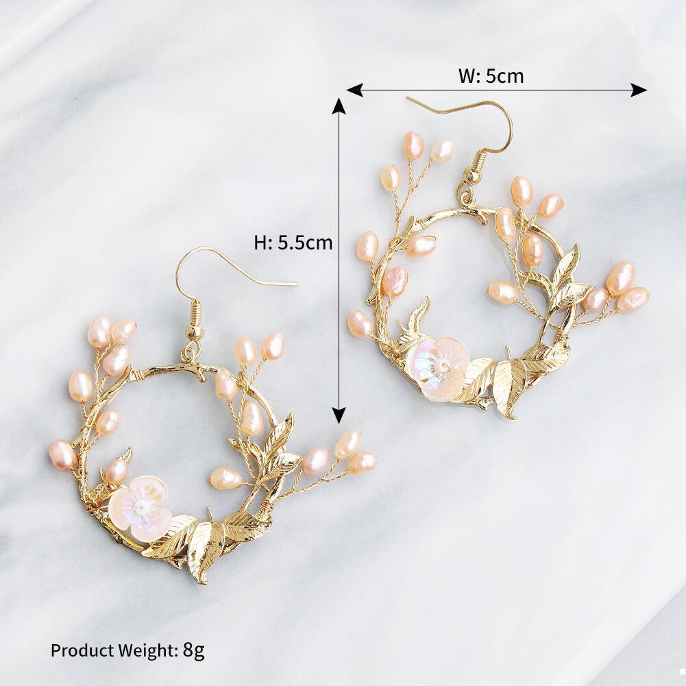 Gold Vintage Hoop Earrings with Pearls AC1040-Bridal Jewelry-Viniodress-Earrings-Viniodress