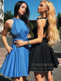 Halter Open Back Cocktail Dress Satin Homecoming Dresses with Pockets SD1267-homecoming dresses-Viniodress-Black-Custom Size-Viniodress