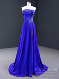 Haute Couture Beaded Royal Blue Prom Dresses with Slit FD2142
