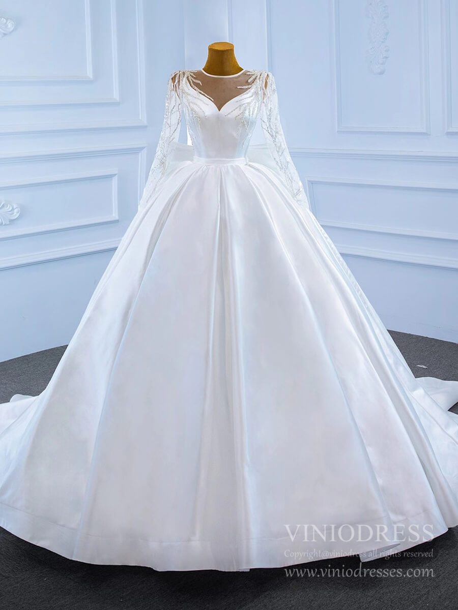 Haute Couture Satin Ball Gown Wedding Dresses with Bow 67233-wedding dresses-Viniodress-Ivory-Custom Size-Viniodress