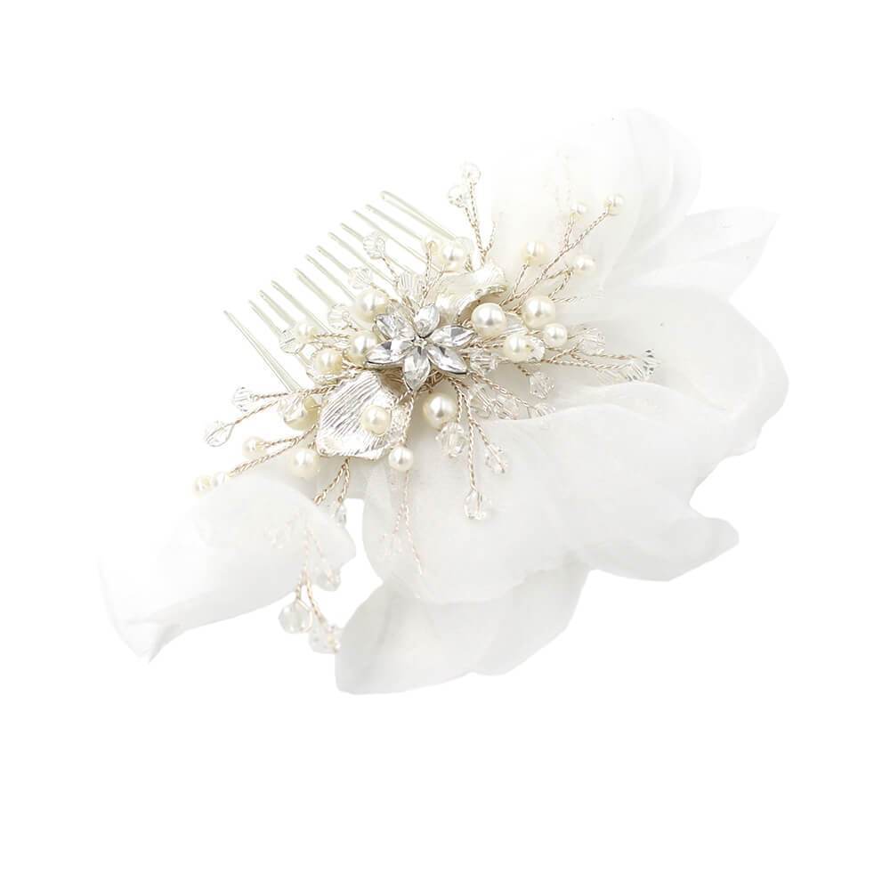 Headpiece Set Organza Flower Bridal Comb and Earrings AC1209-Headpieces-Viniodress-Comb-Viniodress