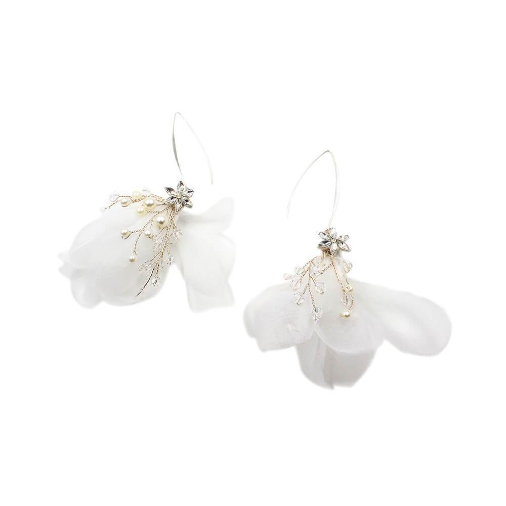 Headpiece Set Organza Flower Bridal Comb and Earrings AC1209-Headpieces-Viniodress-Earrings-Viniodress