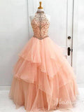 High Neck Beaded Quinceanera Dresses Princess Ball Gowns FD1314