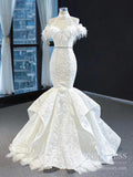 High Neck Cold Shoulder Wedding Dresses Mermaid Lace Wedding Gown VW1755