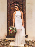 High Neck Sheath Minimalist Wedding Dresses Open Back Bridal Gown VW1389