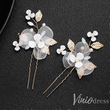 Ivory 3D Floral Hairpins with Crystals and Gold Leaves ACC1159-Headpieces-Viniodress-Gold/1pcs-Viniodress
